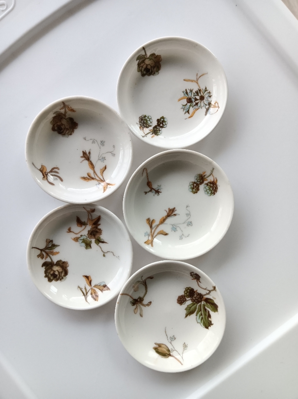 Vintage Haviland Limoges Butter Pat Dishes Set of 5 Floral White Dull Brown 2.5"